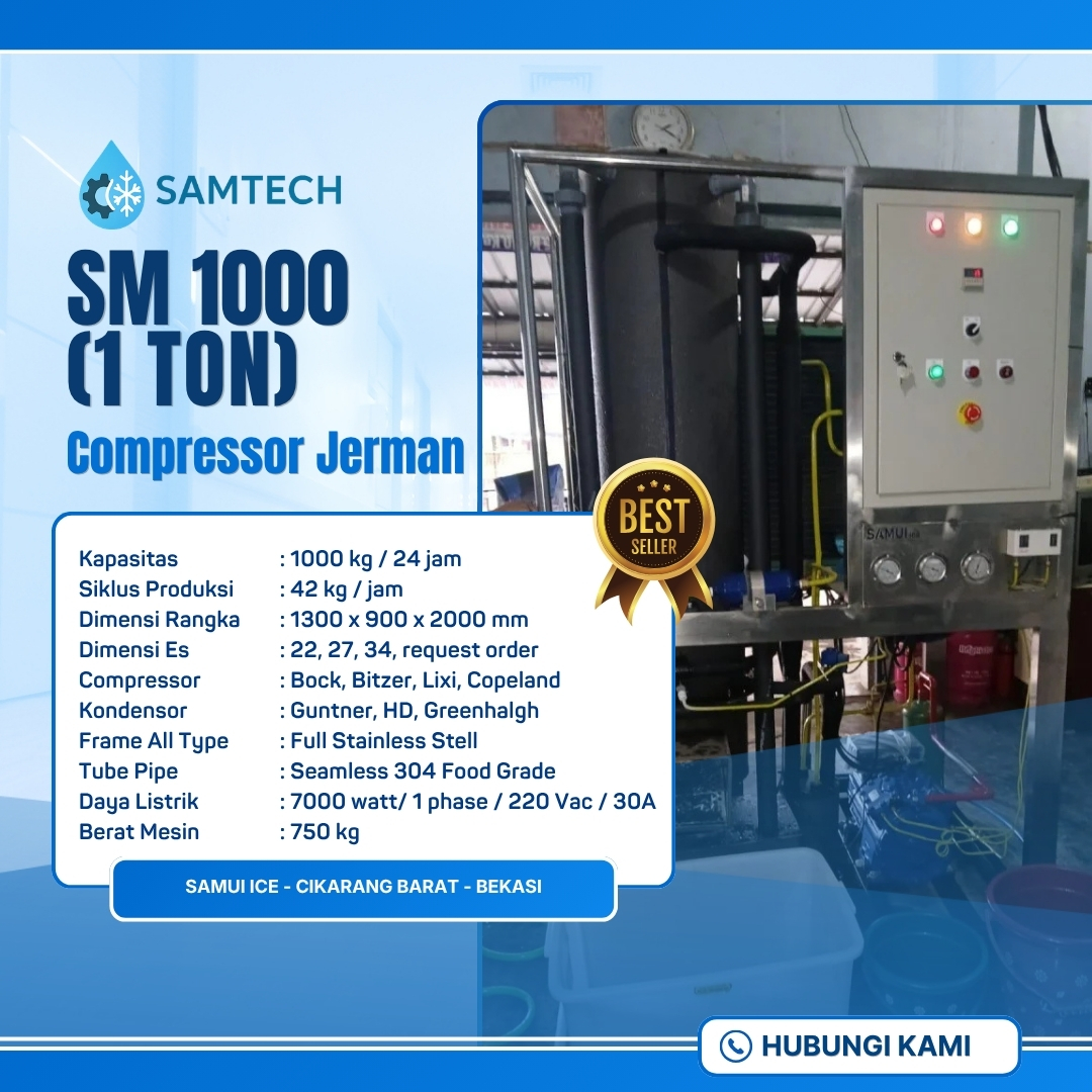 Mesin Es Kristal Terbaik SAMUI SM 1000 Compressor Jerman (1 Ton)